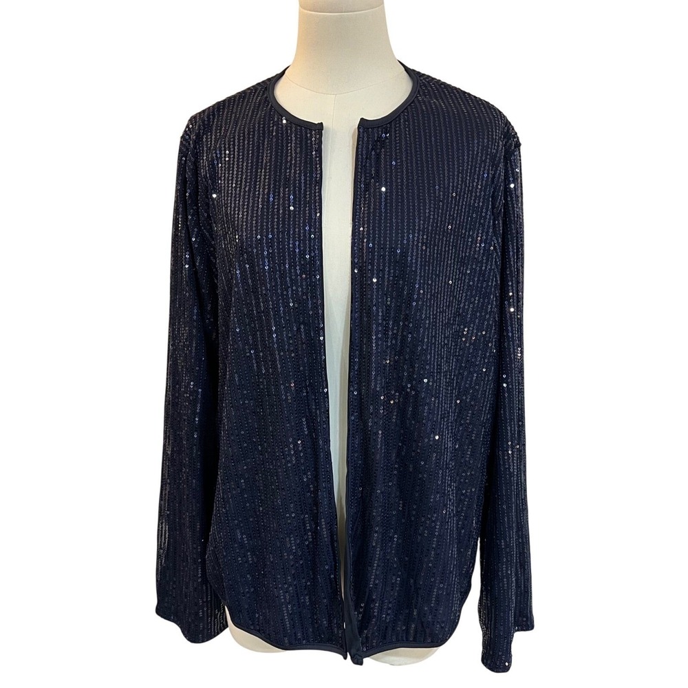 Vintage Eggplant Purple Sequin Open Front Evening Jacket Glam Party Layer XL - Picture 2 of 7